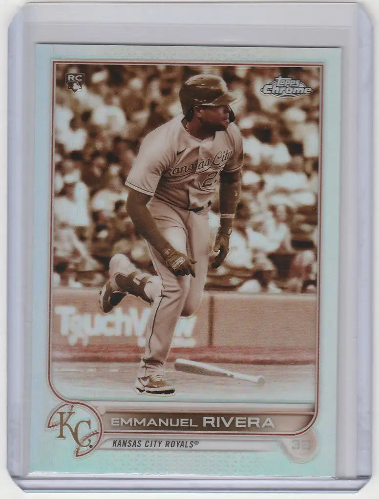 Baseball card of Emmanuel Rivera in batting stance, Topps Chrome Sepia, Kansas City Royals