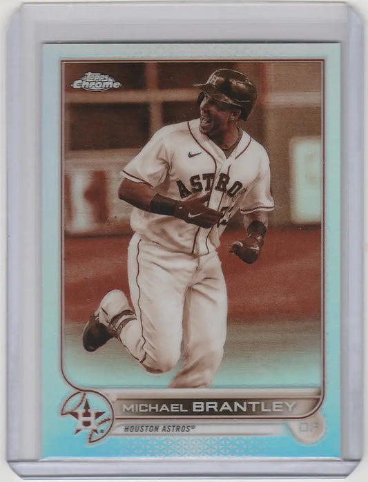 Baseball card of Michael Brantley running, 2022 Topps Chrome Sepia Houston Astros