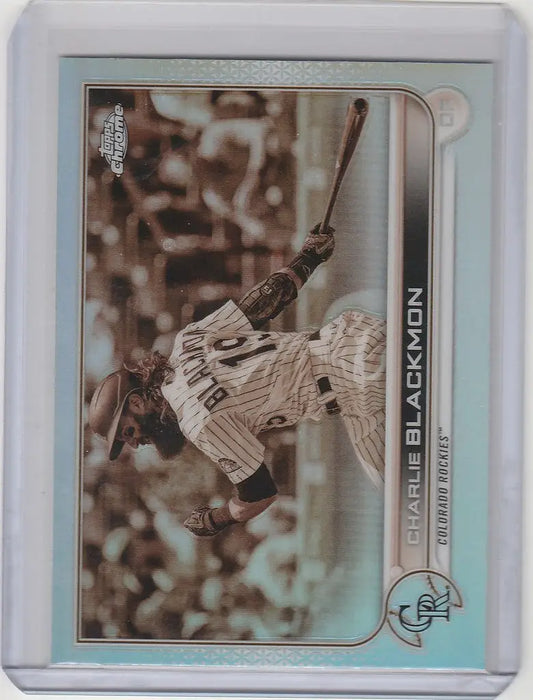 Baseball trading card of Charlie Blackmon pitching for the Colorado Rockies in Topps Chrome Sepia