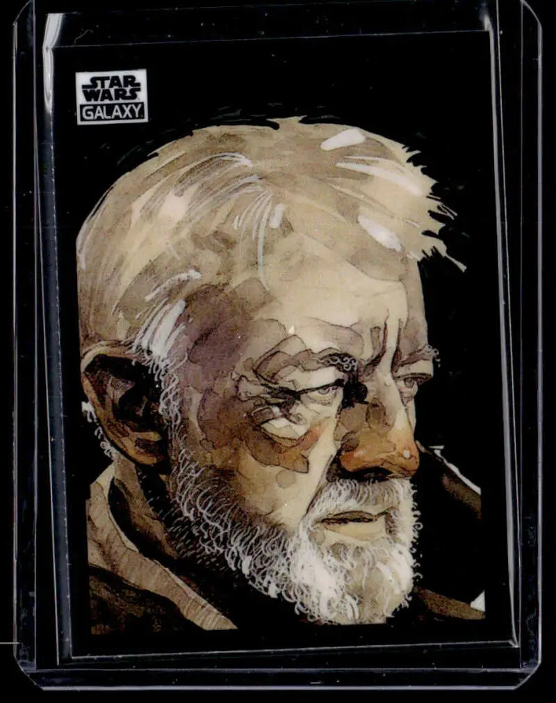 Portrait illustration of Ben Kenobi from Star Wars on a trading card