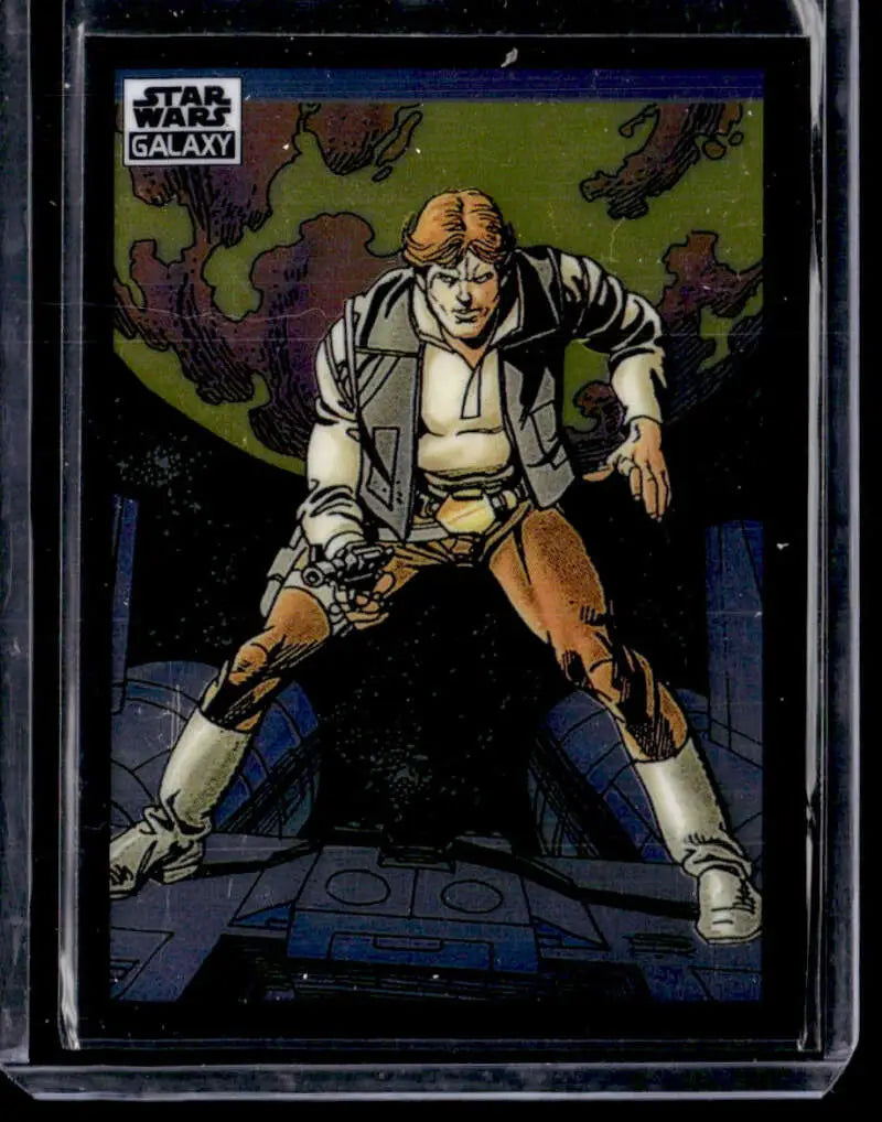 Star Wars trading card of Han Solo in action from 2022 Topps Chrome Star Wars Galaxy