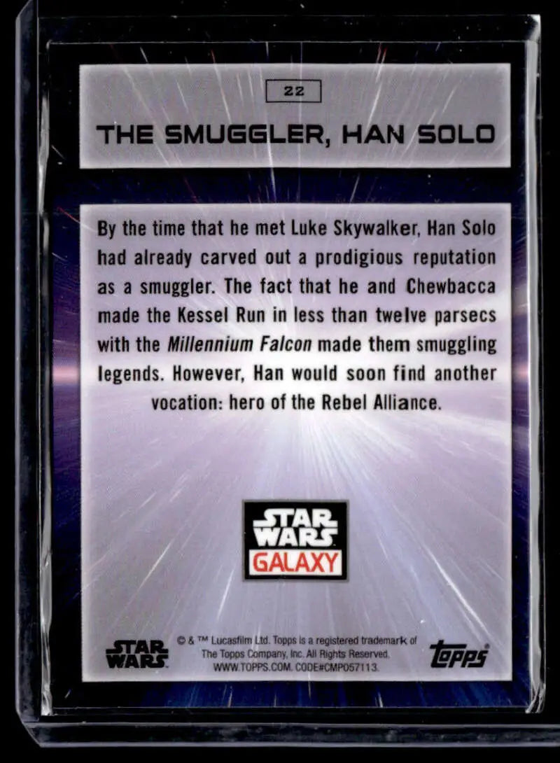 Trading card of Han Solo’s smuggling career from Topps Chrome Star Wars Galaxy series