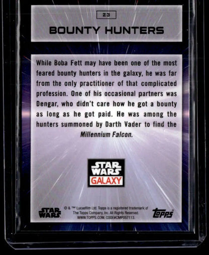 Trading card from 2022 Topps Chrome Star Wars Galaxy featuring Bounty Hunters