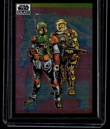 Artistic trading card of Boba Fett and Bossk from Star Wars Topps Chrome Star Bounty Hunters