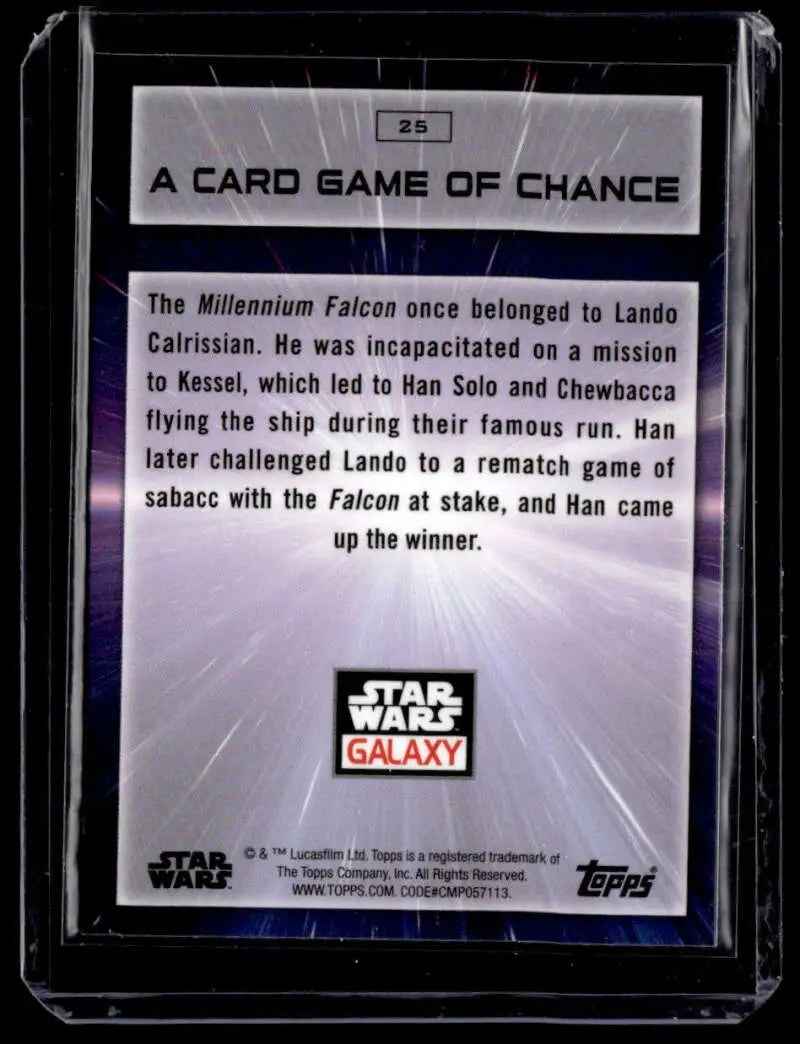 Trading card from Star Wars Galaxy featuring Millennium Falcon history with Lando Calrissian