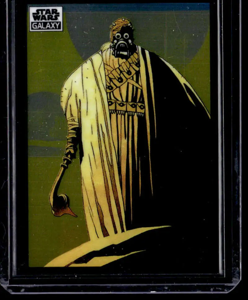 Stylized trading card of a Tusken Raider from Star Wars Galaxy in desert robes