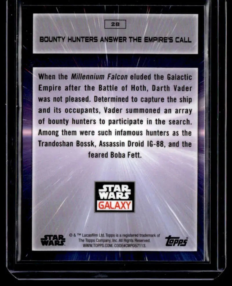 Star Wars trading card featuring Bounty Hunters responding to Darth Vader’s call