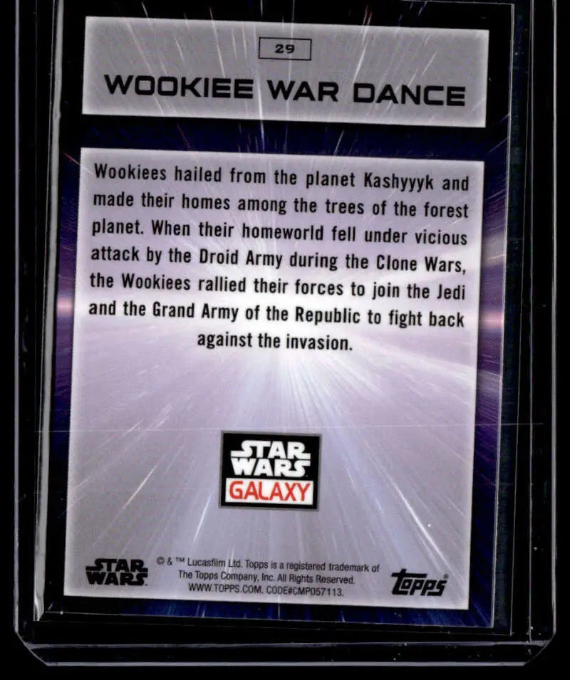 Trading card of Wookiee War Dance from Star Wars Galaxy by Topps, 2022 edition