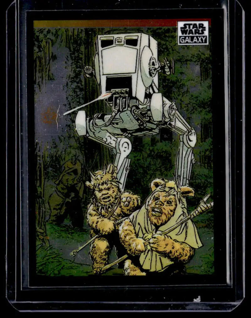 Imperial AT-ST Walker confronts Ewok warriors on Endor in Star Wars Galaxy card