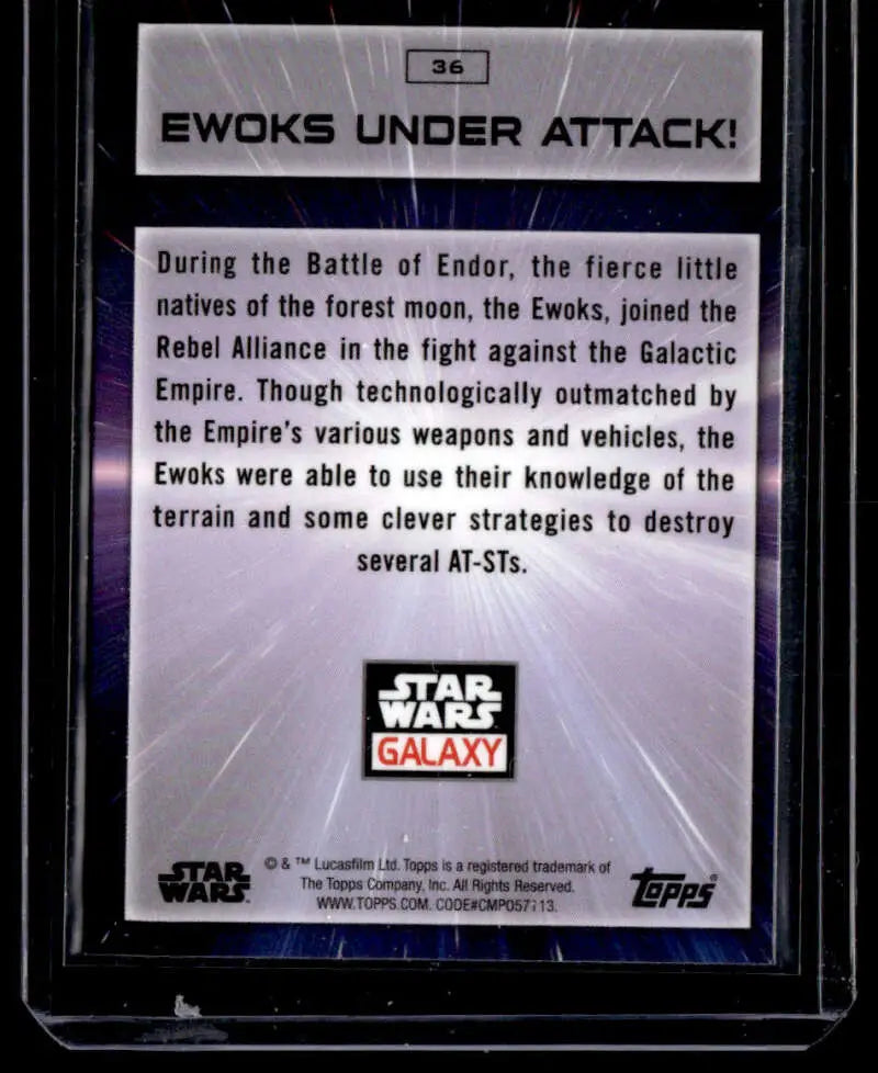 Trading card of Ewoks Under Attack from Star Wars Galaxy series by Topps Chrome