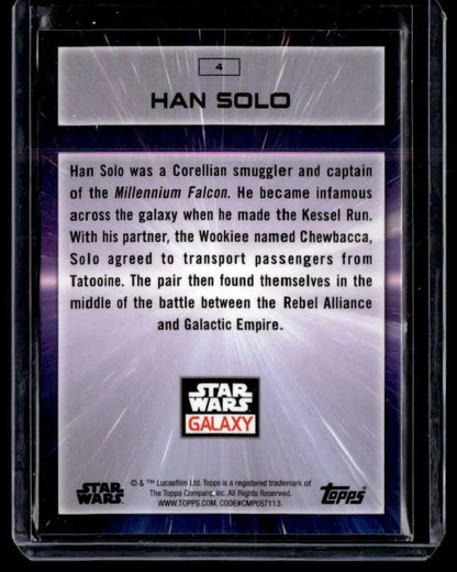 Han Solo character description on 2022 Topps Chrome Star Wars Galaxy trading card