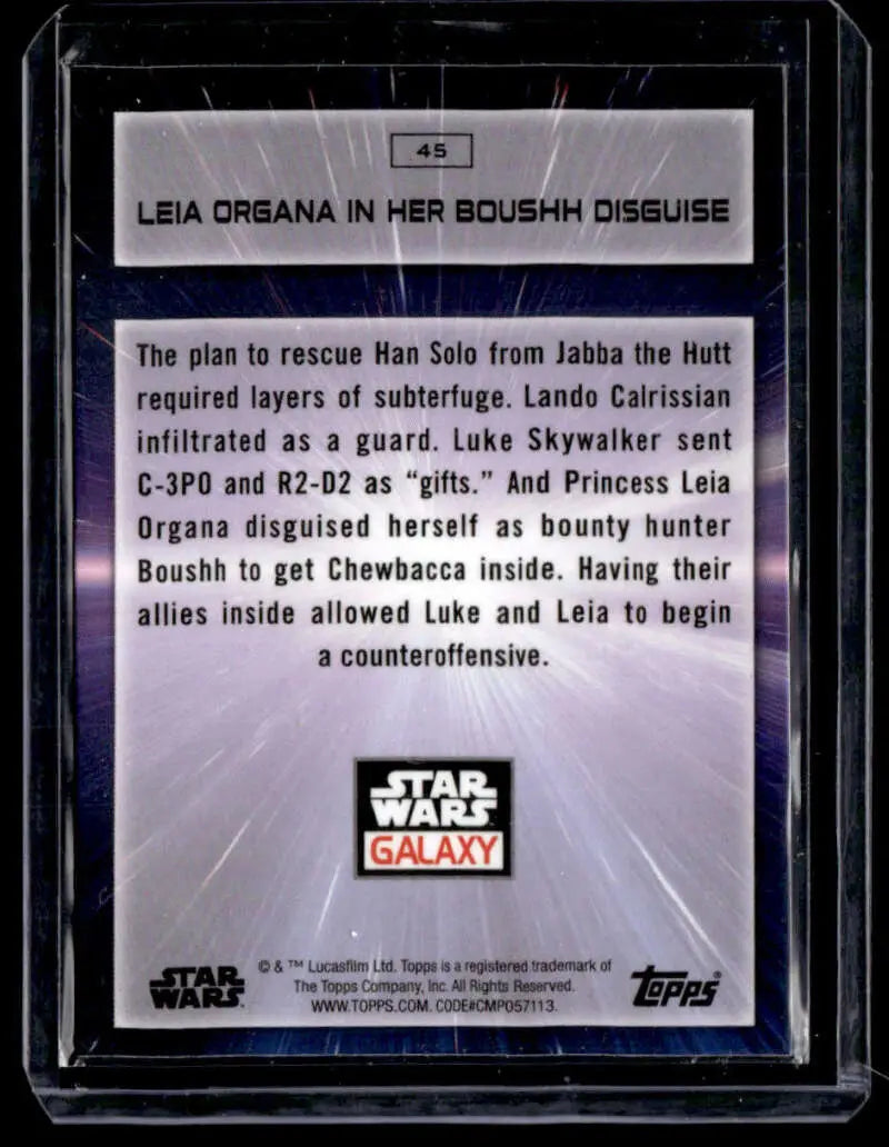 Trading card of Leia Organa in her Boushh disguise from Star Wars Galaxy 2022