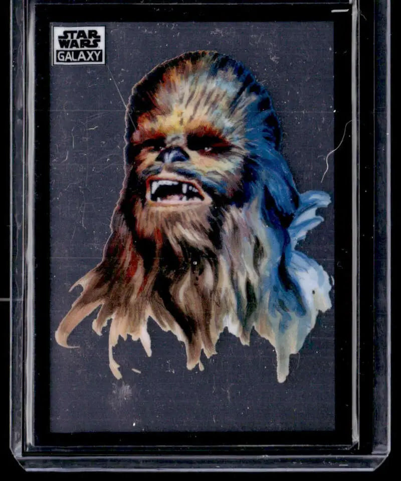 Artistic watercolor-style portrait of Chewbacca from Star Wars Galaxy collectibles