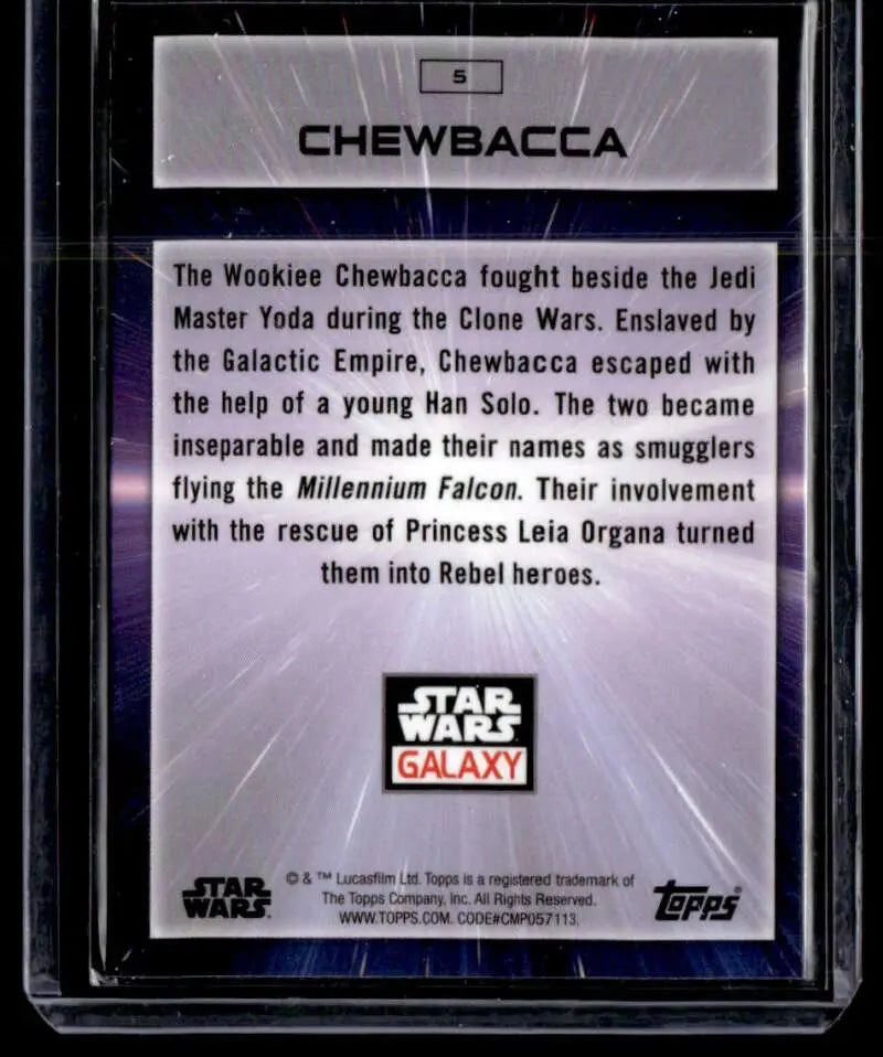 Trading card of Chewbacca’s character biography from Star Wars Galaxy series