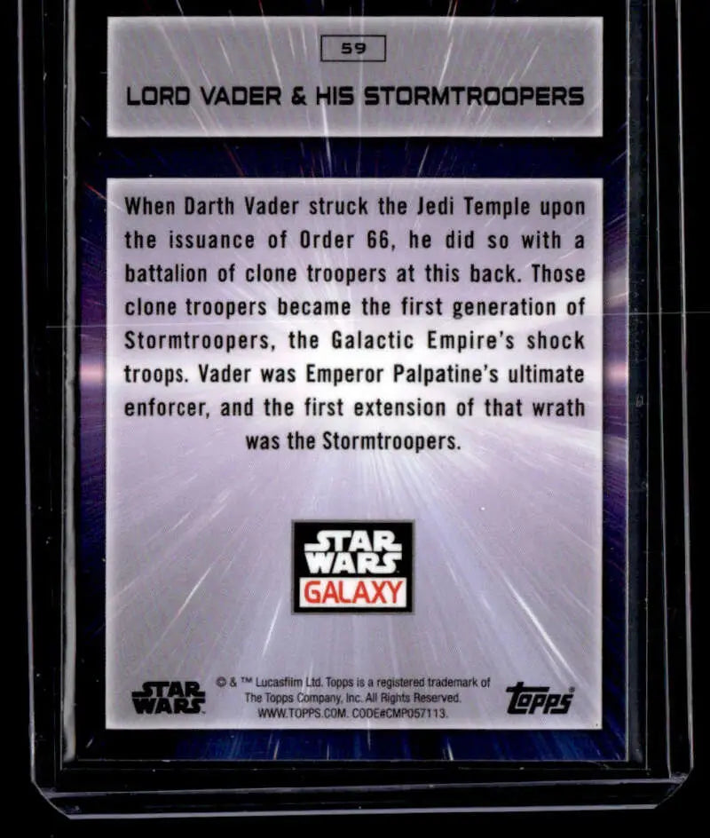 Trading card showcasing Lord Vader and Stormtroopers from Star Wars Topps Chrome Galaxy series