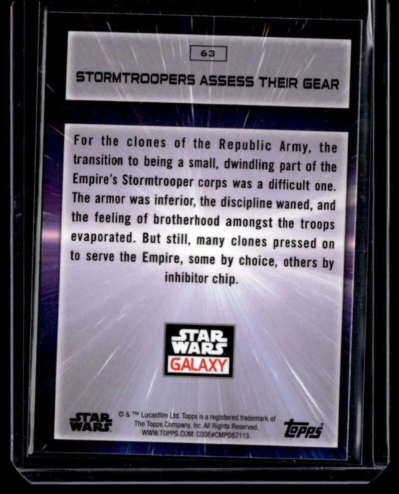 Star Wars trading card featuring Stormtroopers assessing their gear from Wars Galaxy