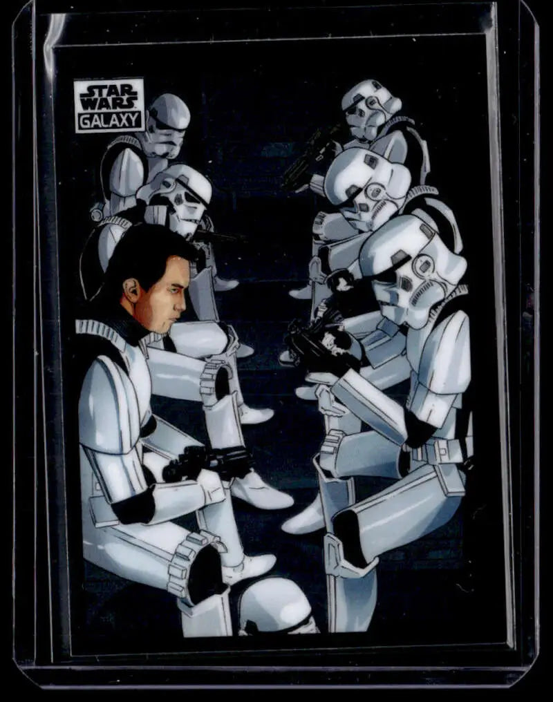 Star Wars trading card showing Clone Troopers in armor in a circle from Star Wars Galaxy