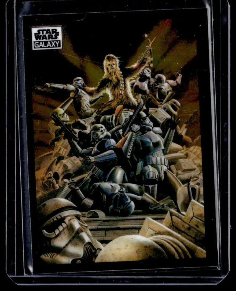 Star Wars trading card featuring Stormtroopers and Chewbacca in battle, Topps Chrome Star