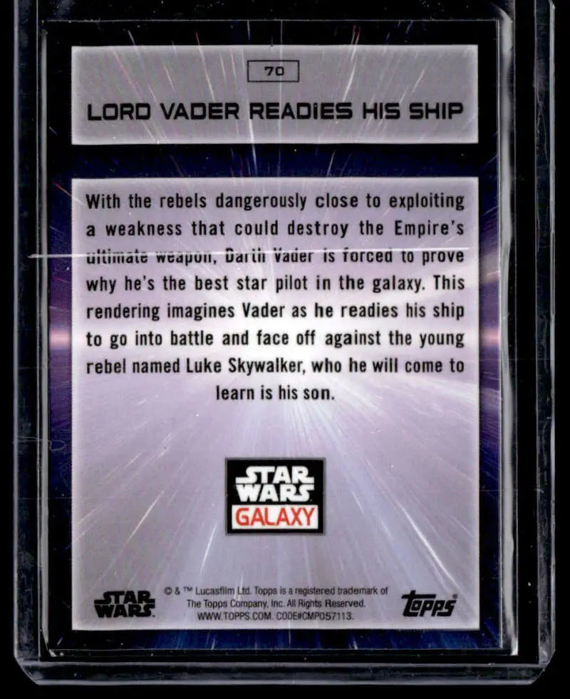 Trading card of Lord Vader readies his ship from Star Wars Galaxy series