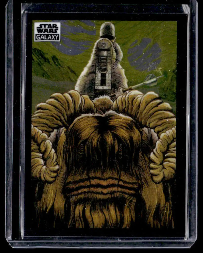 Horned Bantha with thick brown fur and spiral horns from Topps Chrome Star Wars Galaxy