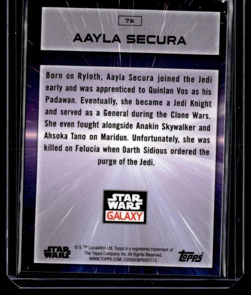 Trading card of Aayla Secura from Topps Chrome Star Wars Galaxy series