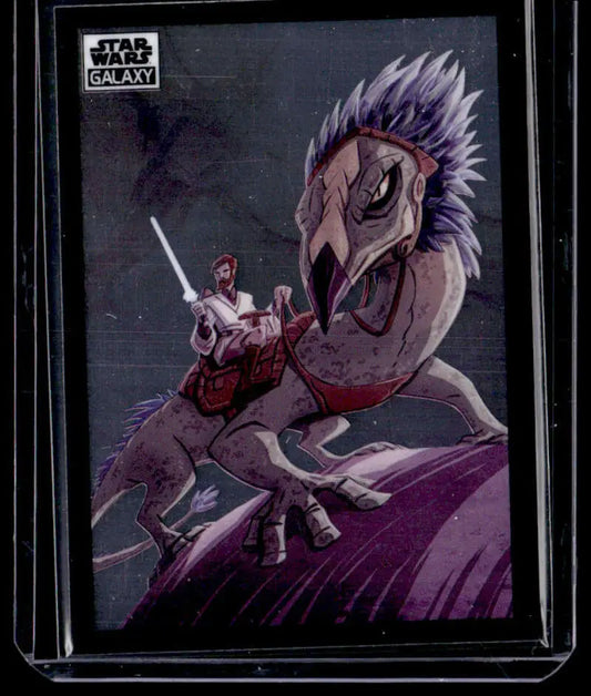 Trading card art of Obi-Wan Kenobi riding Boga in Star Wars Topps Chrome Galaxy