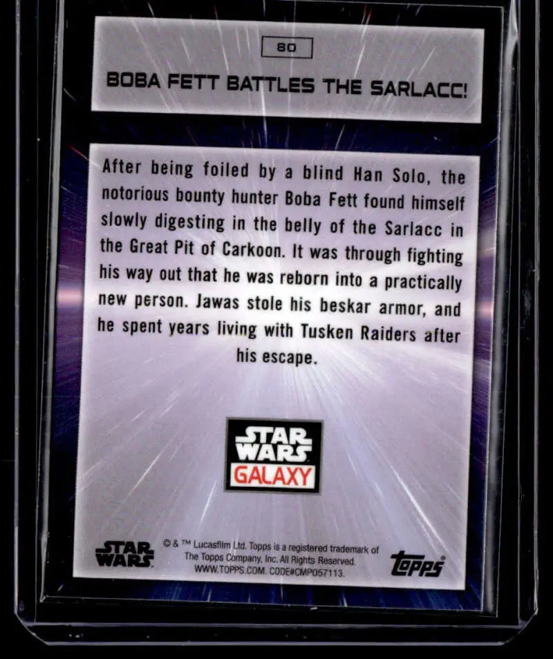 Trading card of Boba Fett battling the Sarlacc in Star Wars Galaxy series