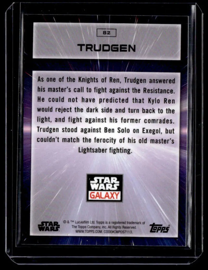 Trading card of Trudgen in Star Wars Galaxy battling Ben Solo from 2022 Topps Chrome