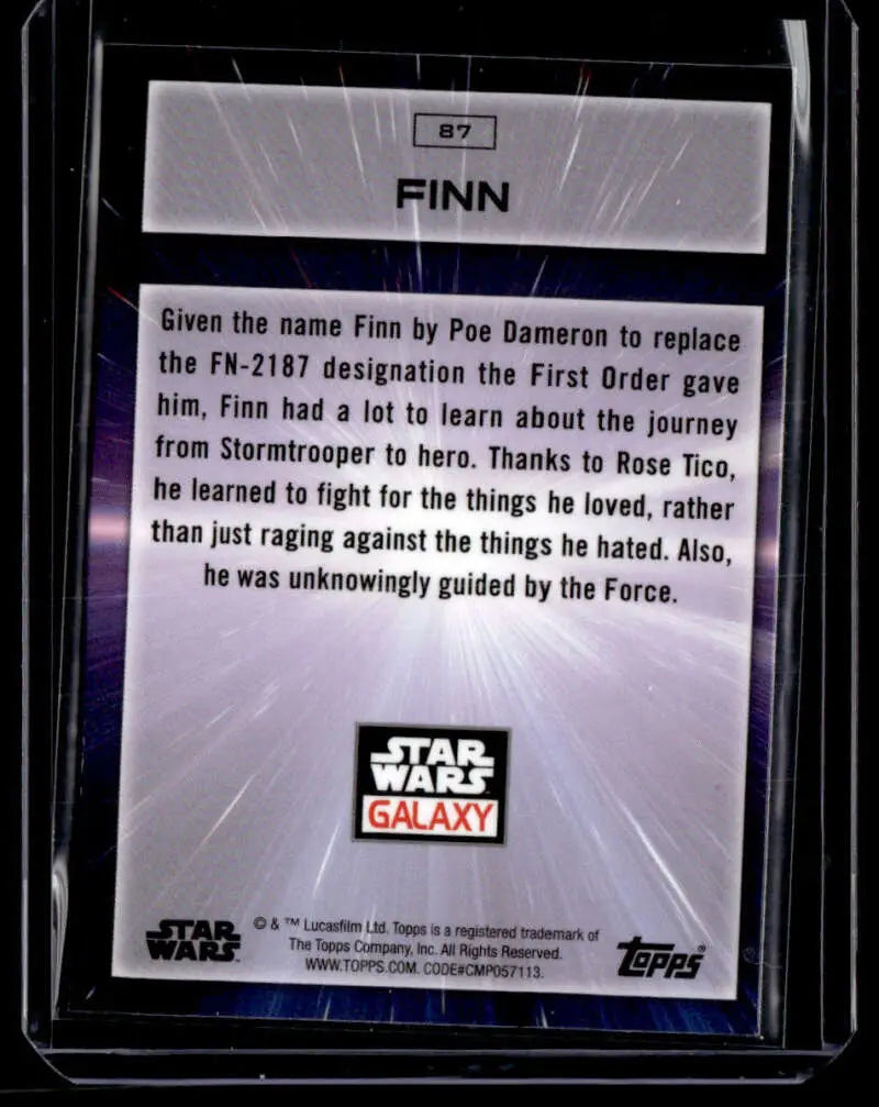 Trading card showcasing Finn from the Star Wars Galaxy series by Topps Chrome