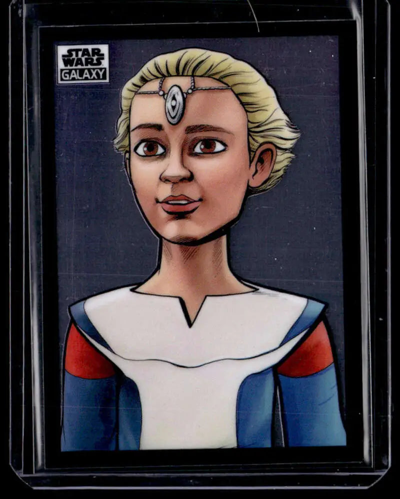 Star Wars trading card of blonde character in white and blue from Topps Chrome Star