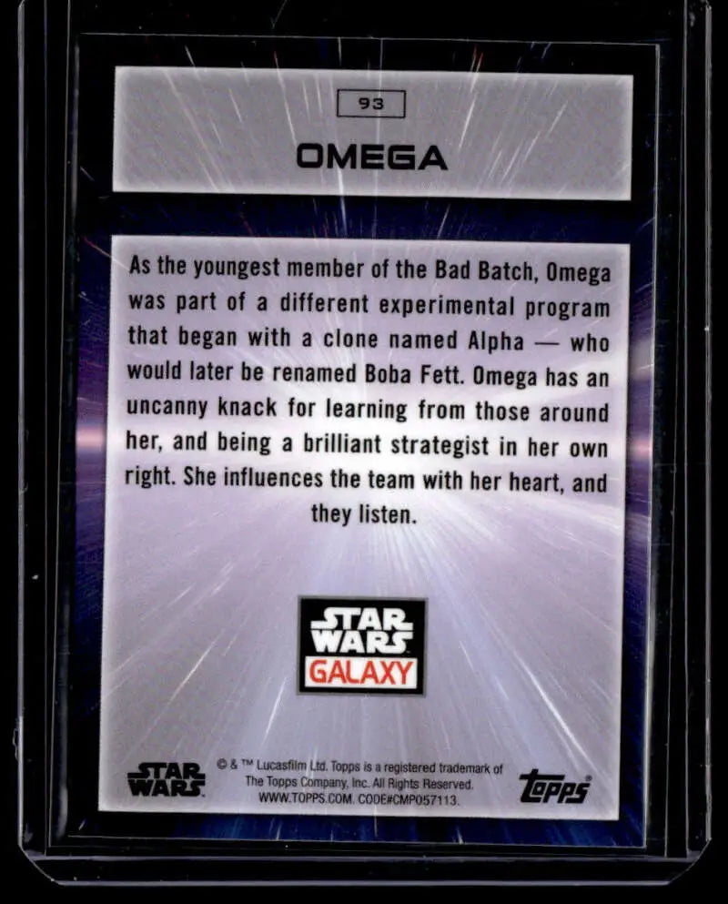 Trading card of Omega from Star Wars The Bad Batch in Topps Chrome Star Wars Galaxy series