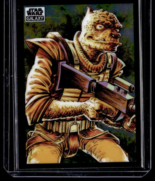 Bossk trading card from 2022 Topps Chrome Star Wars Galaxy featuring a reptilian bounty hunter