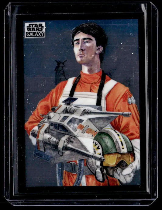 Star Wars trading card of Wedge Antilles in orange flight suit from Topps Chrome Galaxy