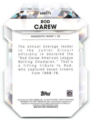 Rod Carew baseball card from 2022 Topps Diamond Greats with original gloss finish