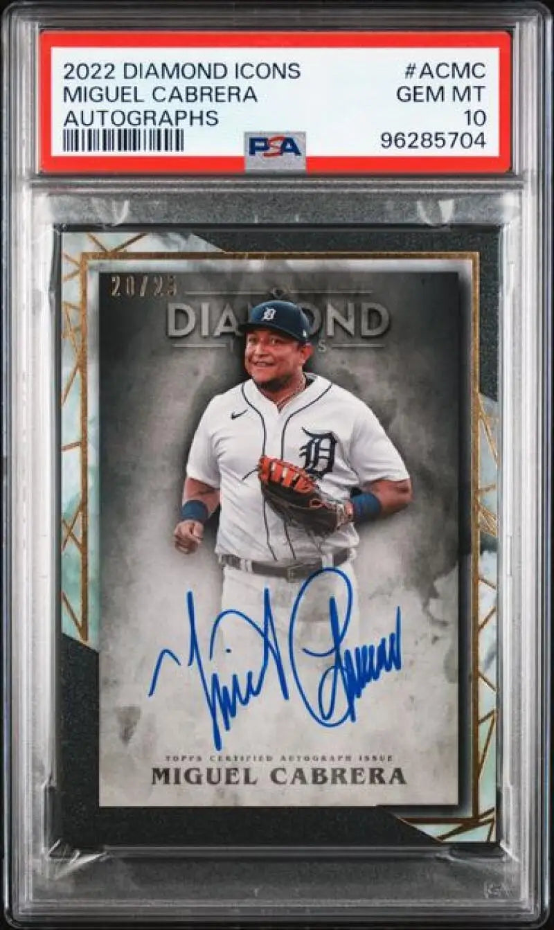 PSA-graded autographed 2022 Topps Diamond Icons Miguel Cabrera baseball card Detroit Tigers