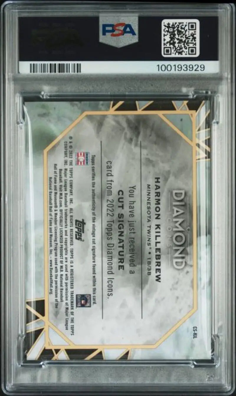 PSA-graded 2022 Topps Diamond Icons Harmon Killebrew Minnesota Twins card with QR code