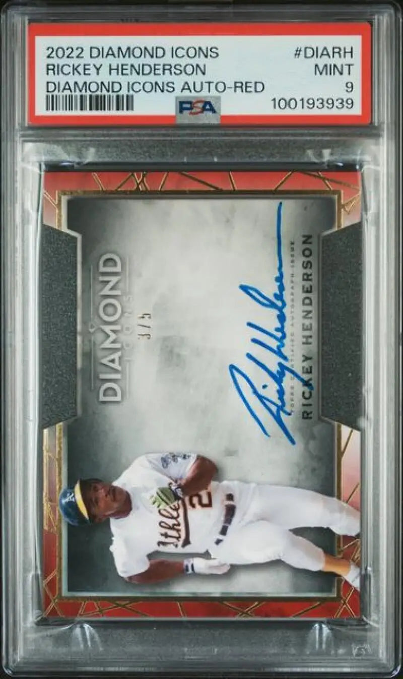 2022 Topps Diamond Icons Red #DIARH Rickey Henderson PSA 9 MINT Auto 3/5 Oakland Athletics Baseball Card  Image 1