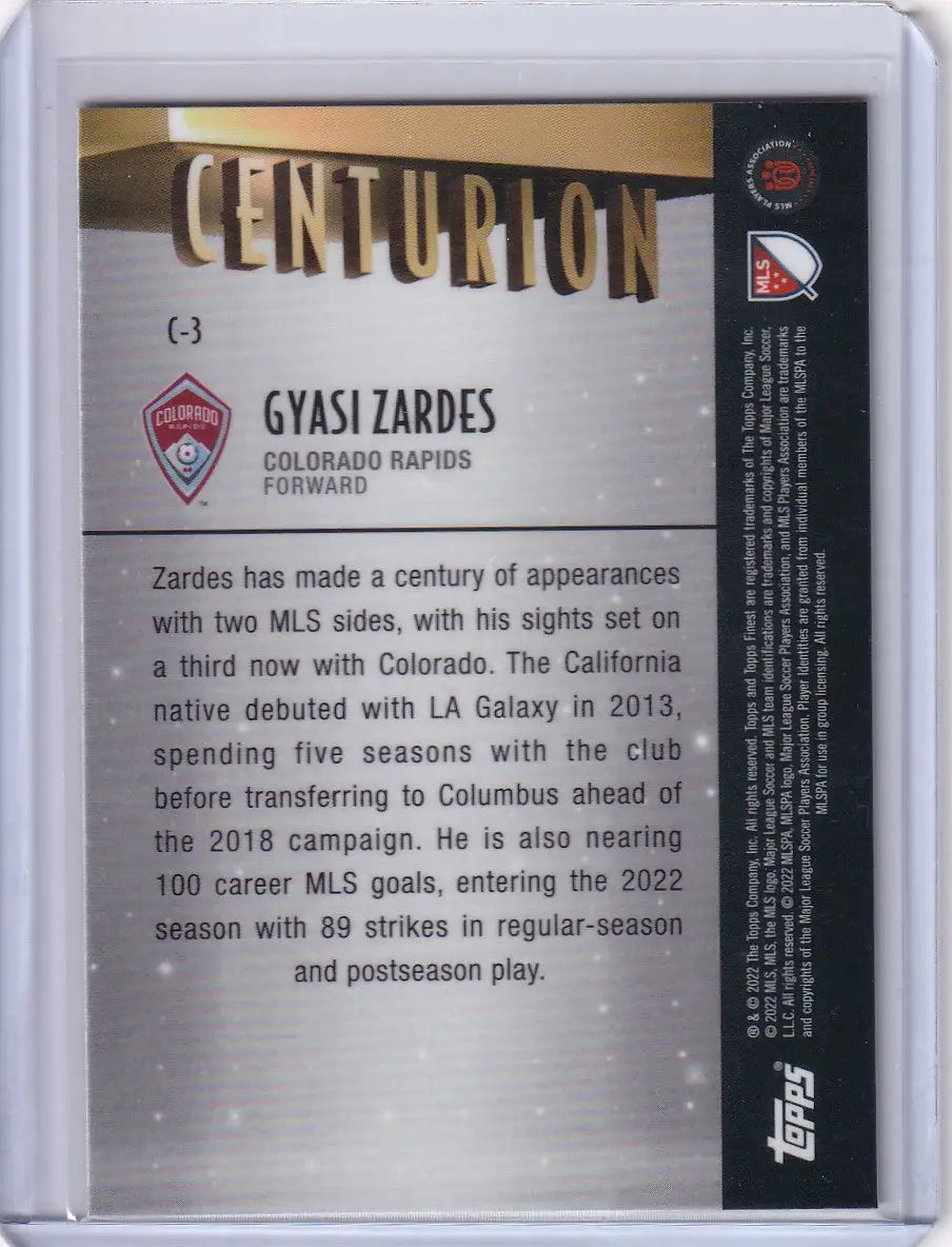 Gyasi Zardes 100th MLS appearance trading card from Topps Finest Colorado Rapids