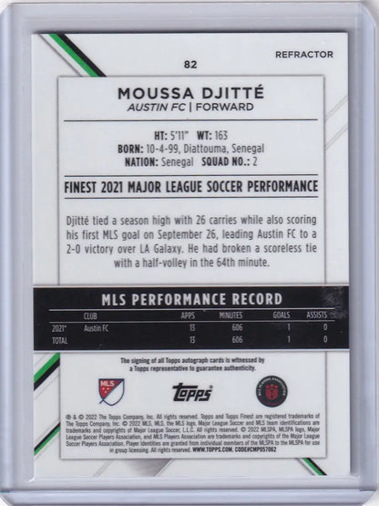 Soccer trading card of Moussa Djitté, 2022 Topps Finest Auto Refractir