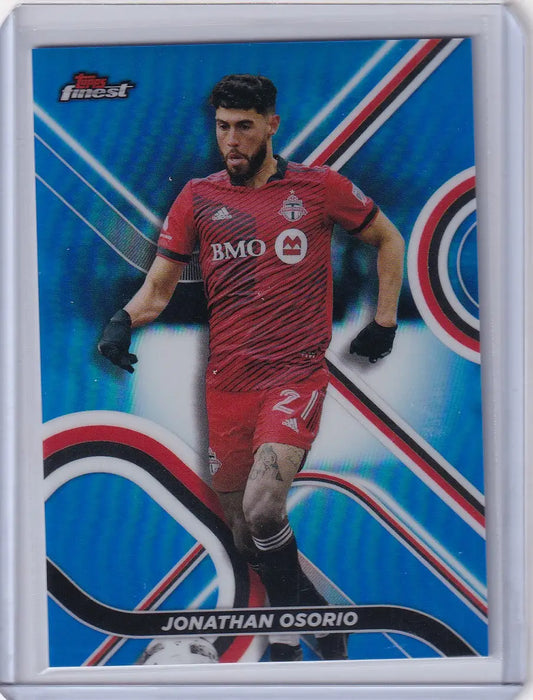 Soccer trading card of Toronto FC’s Jonathan Osorio in Topps Finest Blue jersey