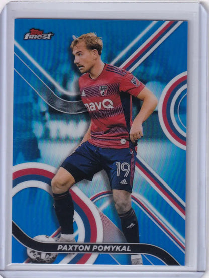 Blue-tinted Topps Finest Blue soccer trading card of Paxton Pomykal, FC Dallas #19