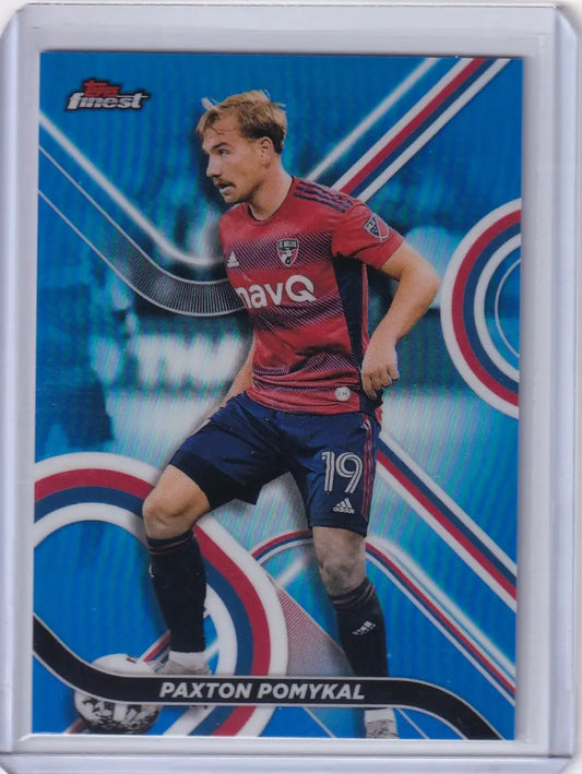 Blue-tinted Topps Finest Blue soccer trading card of Paxton Pomykal, FC Dallas #19