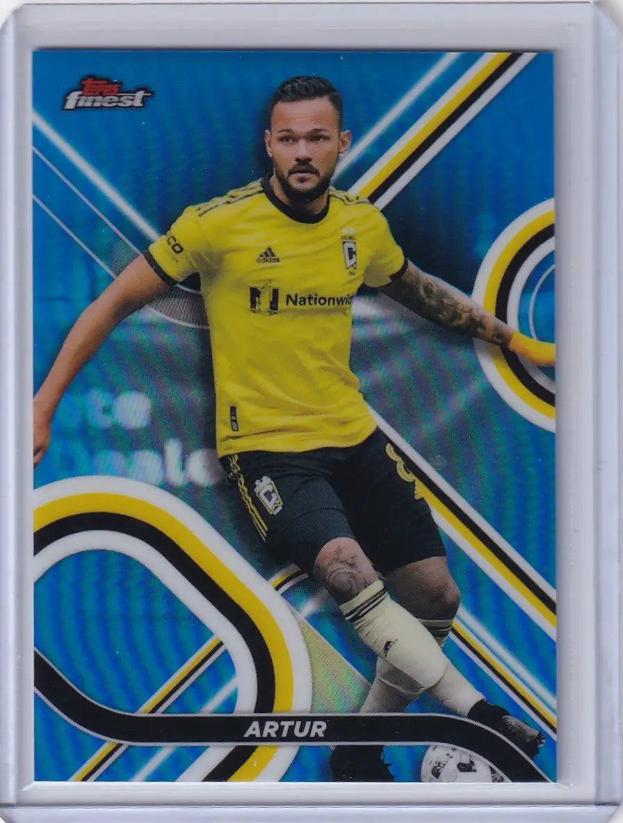 Soccer trading card of Artur in yellow jersey, Topps Finest Blue #77, Columbus Crew