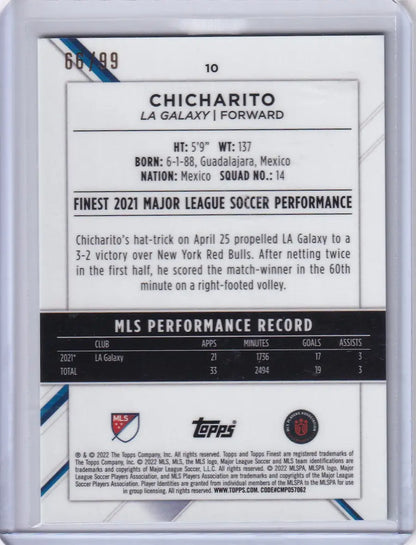 Topps Finest Lime Green trading card of Chicharito from 2021 MLS season, LA Galaxy