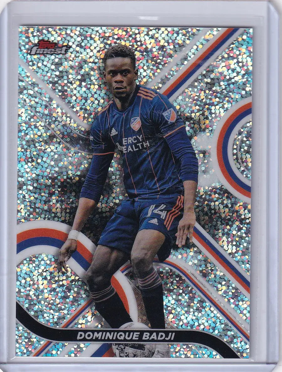 Sparkly silver Topps Finest Mini Diamond soccer card of Leicester City player Dominique Badji