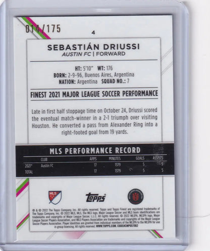 Soccer trading card of Sebastián Driussi, Topps Finest Mini Diamond 14/175, Austin FC