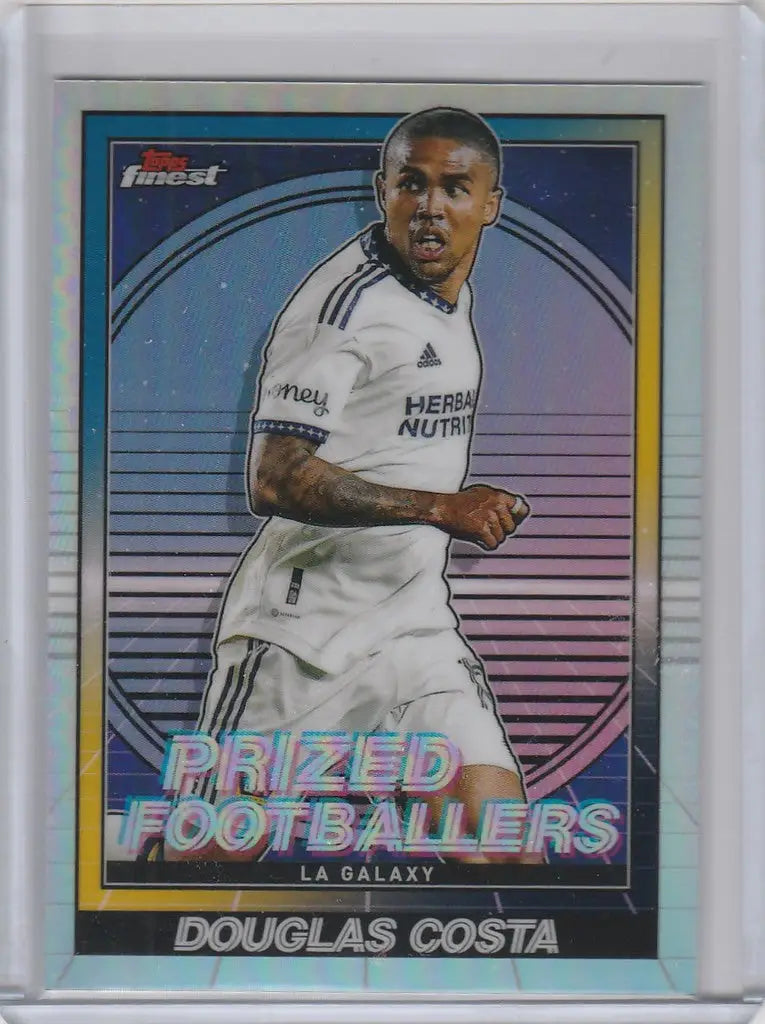 Soccer trading card of Douglas Costa in white LA Galaxy uniform from Topps Finest MLS