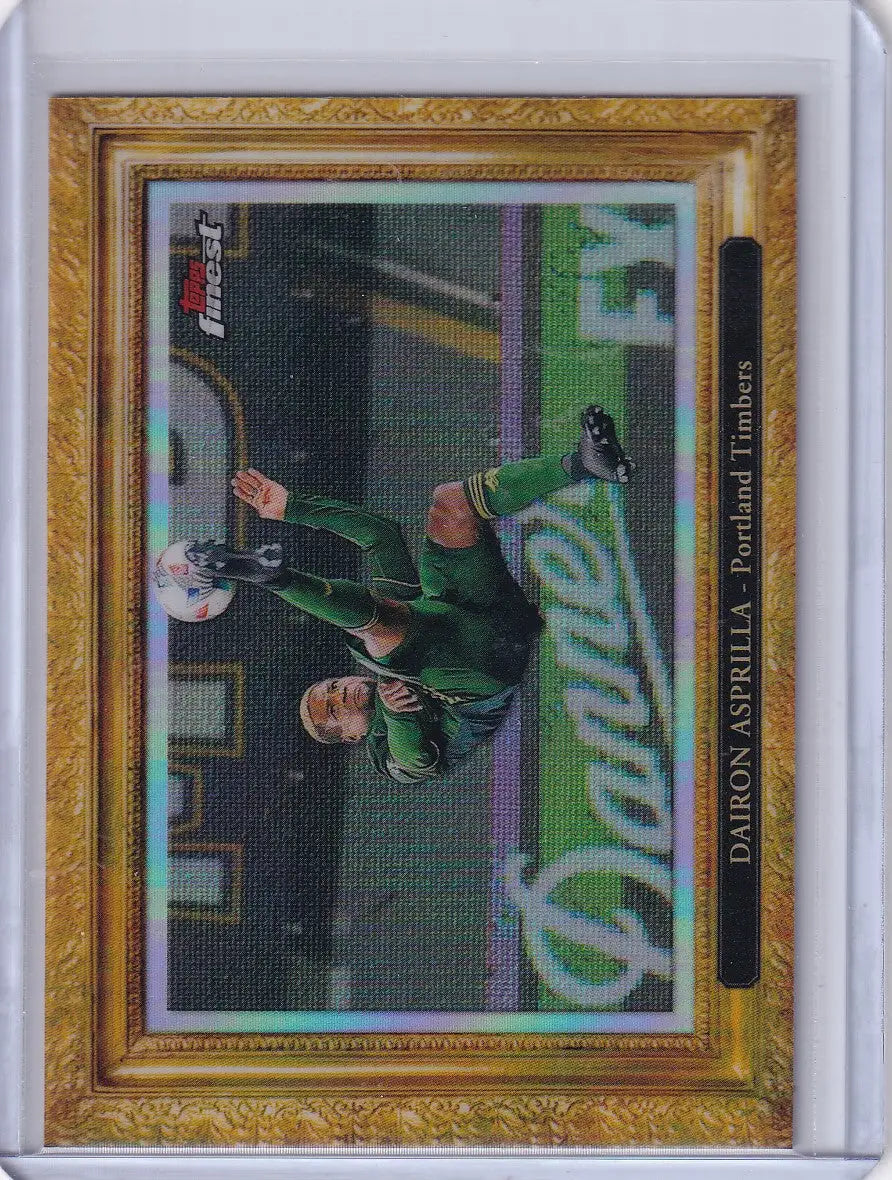 Trading card of Dairon Asprilla in green uniform from Topps Finest Pitchuresque