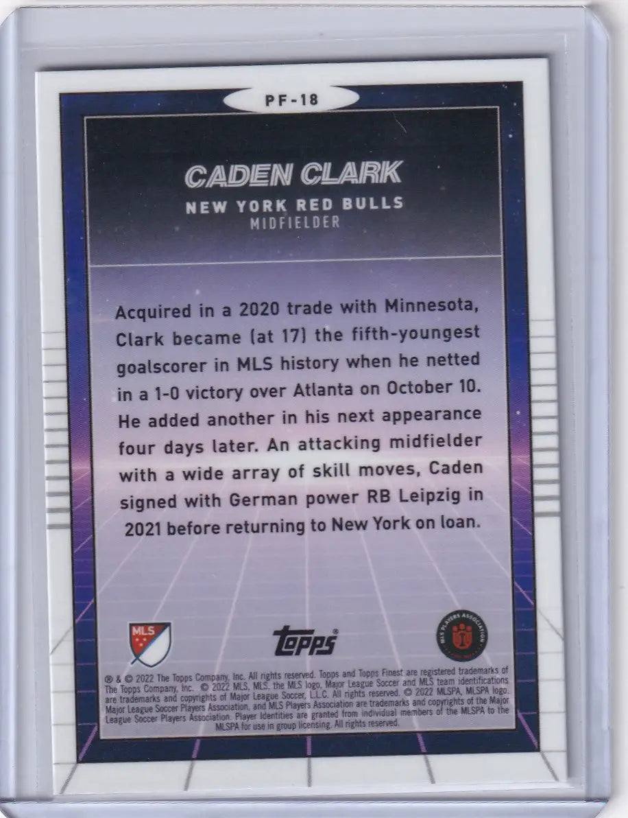 Trading card of Caden Clark from Topps Finest Prized Footballers series