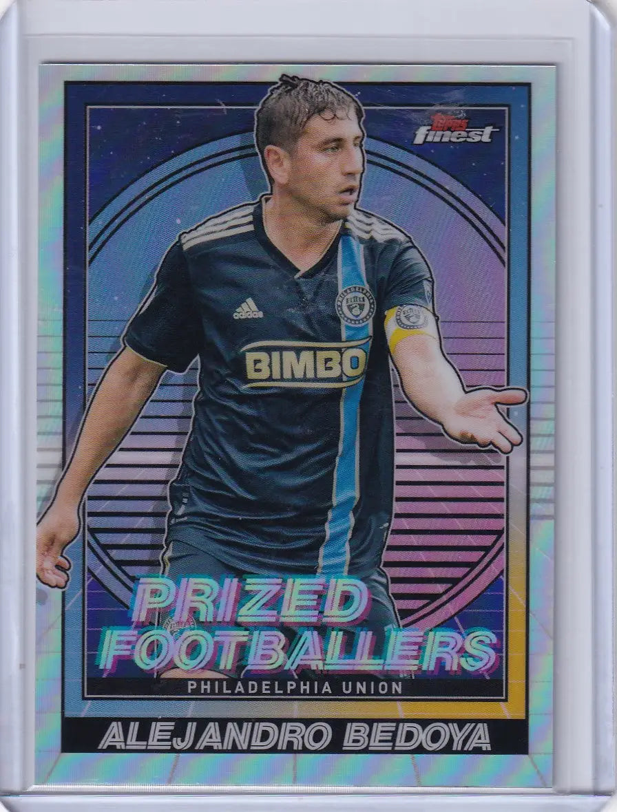 Holographic Topps Finest Prized Footballers card of Alejandro Bedoya, Philadelphia Union